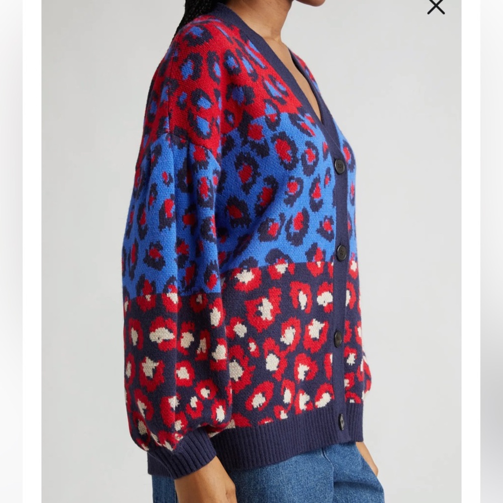 FARM RIO “Mixed Leopards” Spot Cardigan in Blue Multi - Picture 10 of 15